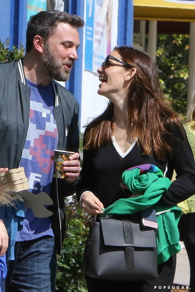 March 26, 2017: Ben and Jen laugh it up while leaving church with their kids.