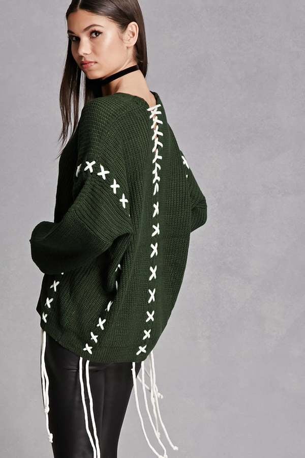 Forever 21 Oversized Lace-Up Sweater