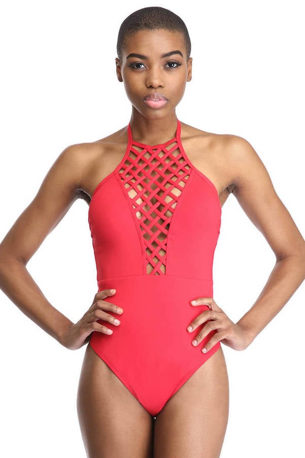 Kenneth Cole Sheer Satisfaction Lattice Hi-Neck One-Piece Swimsuit