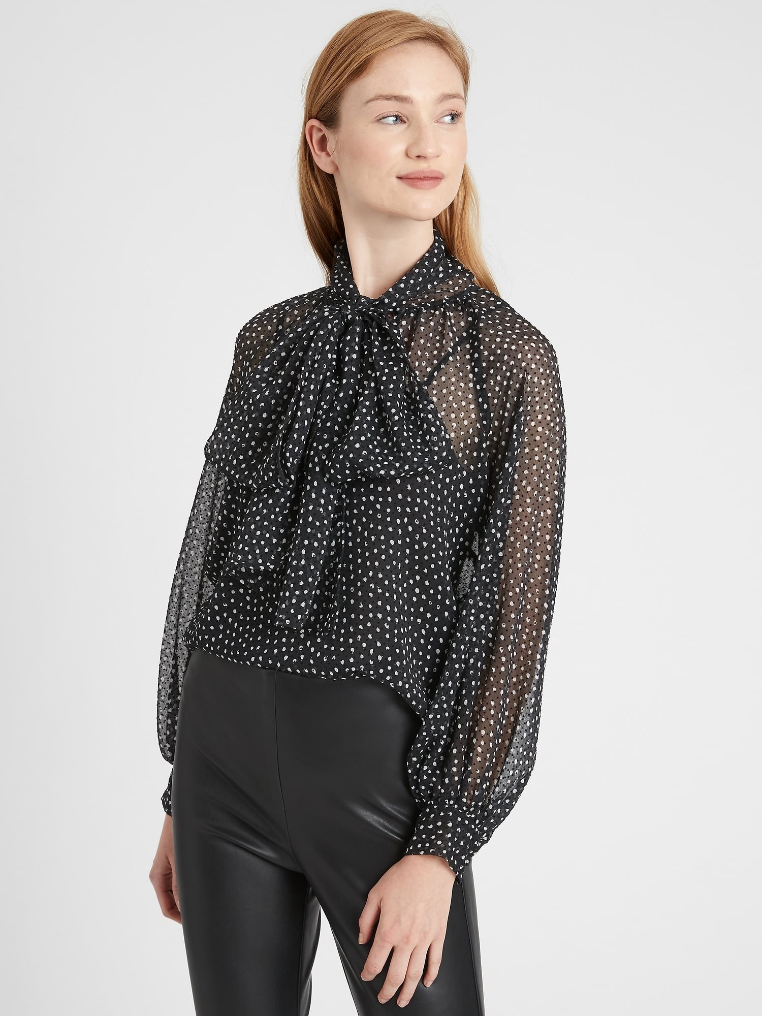 Polka dot tie neck blouse new arrivals