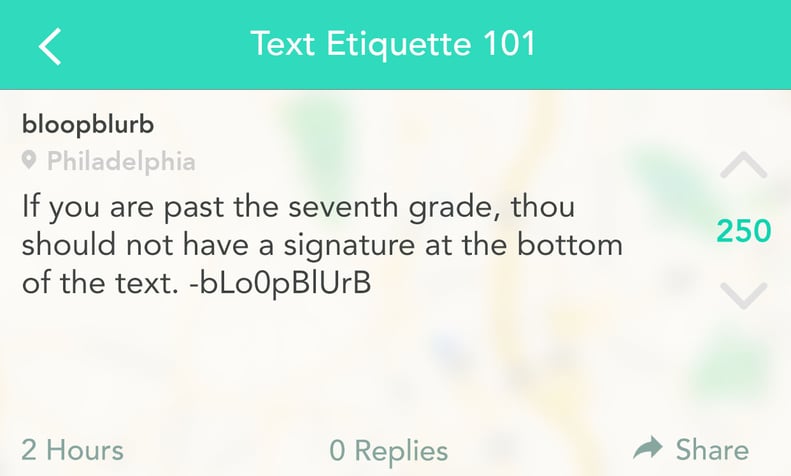 Thou shall not include a signature in a text.