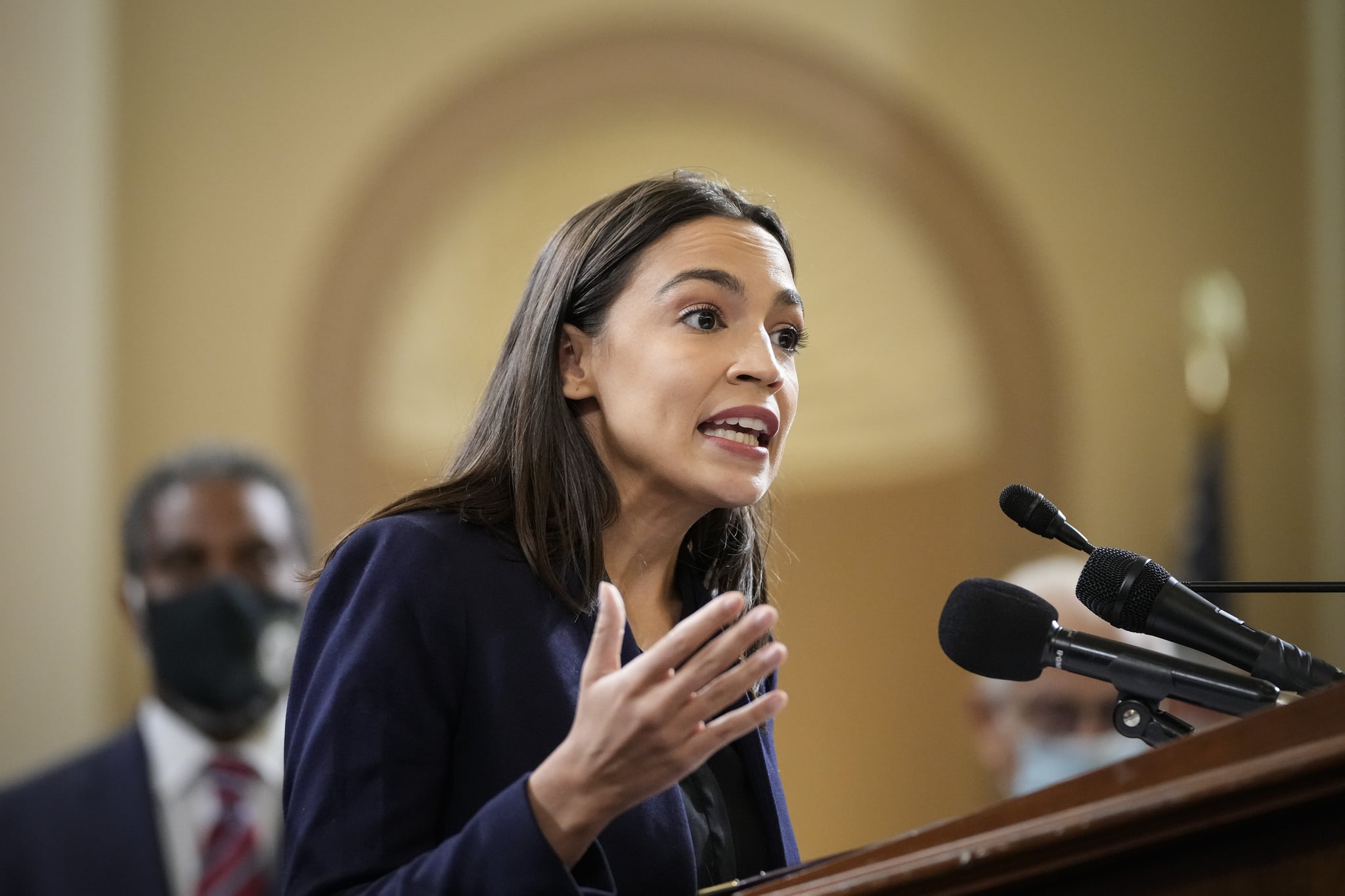 Rep. Alexandria Ocasio-Cortez speaks at news conference on October 26, 2021 in Washington, DC