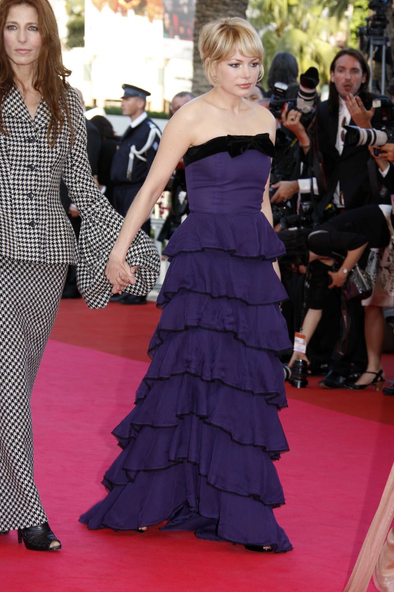 Wearing a Purple Tiered Gown in May 2008