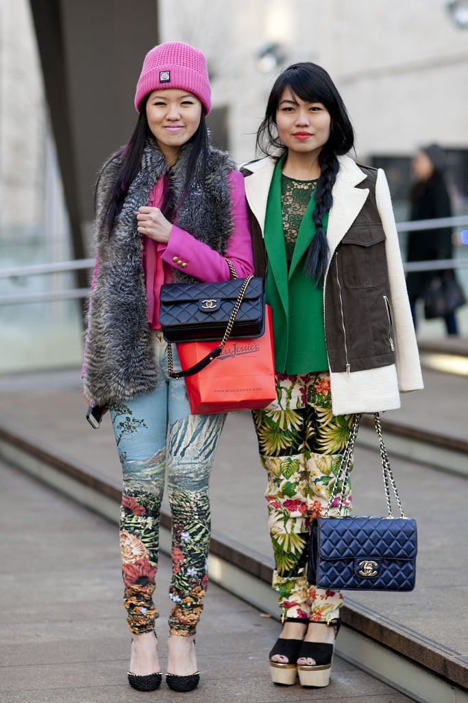 Enviable bags and statement-print pants united this duo outside the tents.
Enviable bags and statement-print pants united this duo outside the tents.