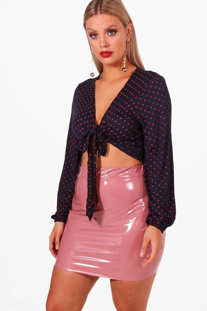 Boohoo Plus Maddie Slinky Polka Dot Wrap Top