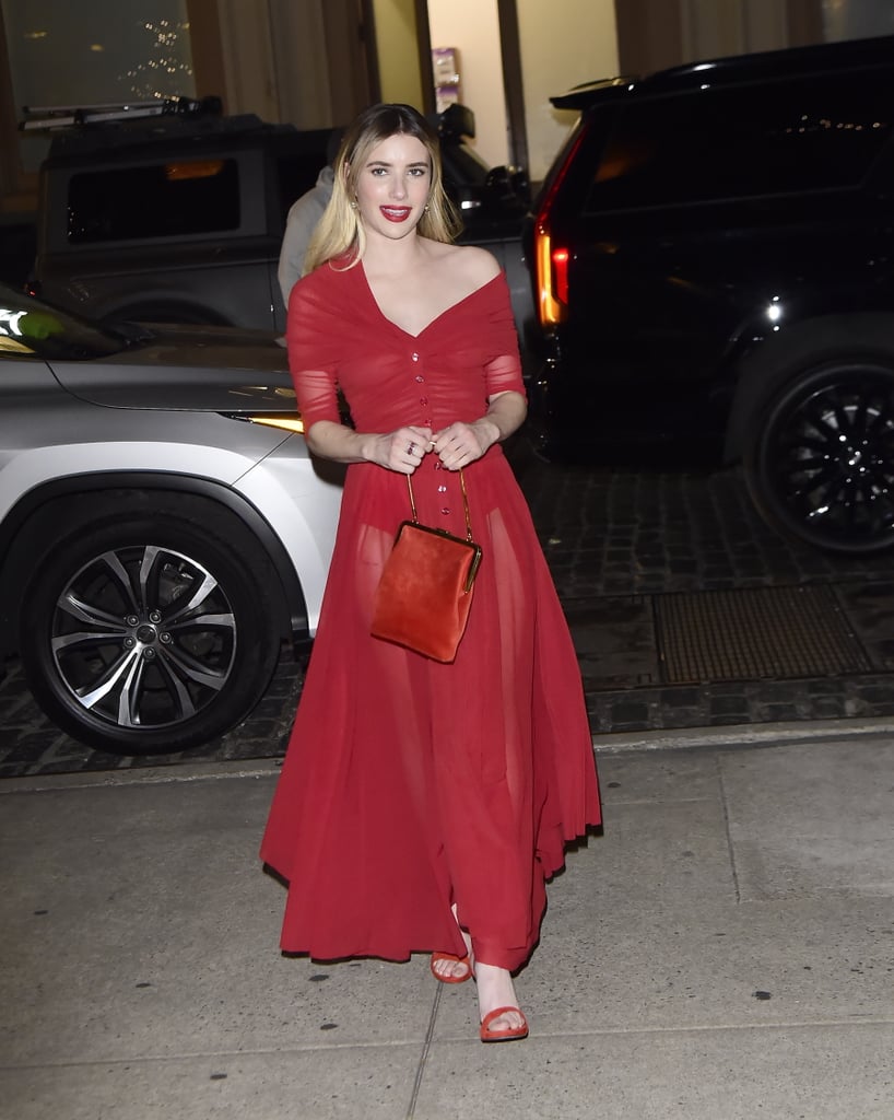 Emma Roberts Sheer Red Dress at Maybe I Do Screening