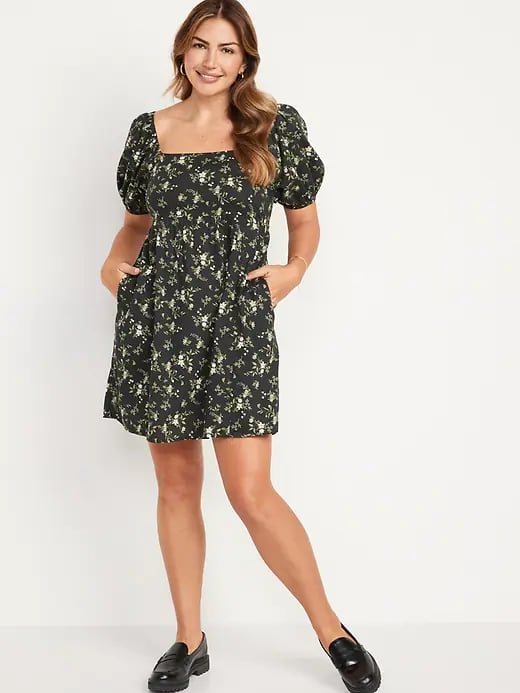 Old Navy Puff-Sleeve Smocked Floral-Print Mini Swing Dress