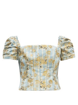 Brock Collection Plantano Floral Cotton-Blend Jacquard Cropped Top