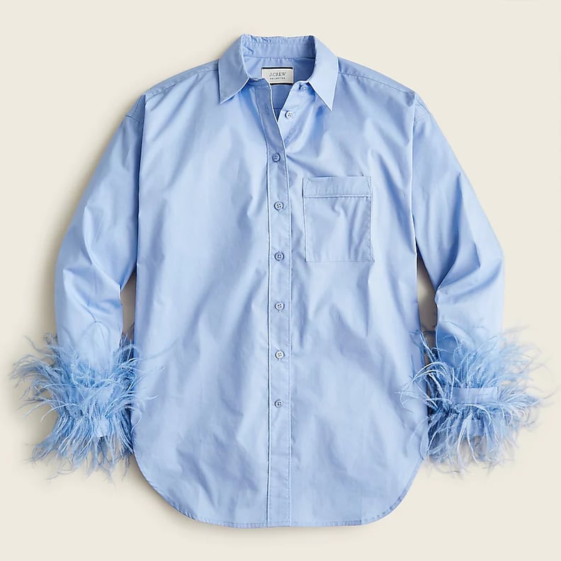 The Ultimate Party Top: J.Crew Collection Cotton Poplin Shirt With Feather Trim