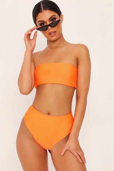 orange strapless bikini