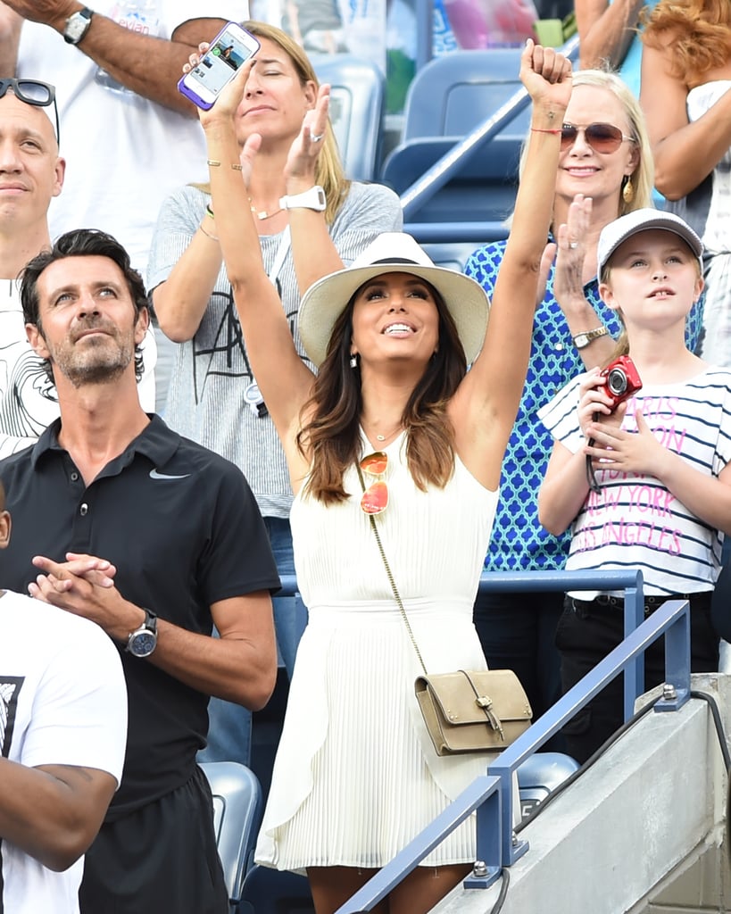 Eva Longoria cheered in the stands at the US Open on Sunday.