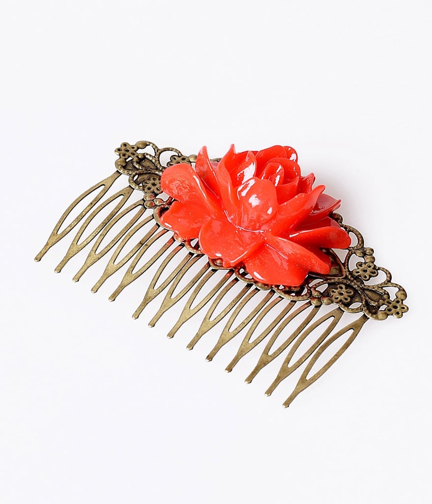 Vintage Style Blooming Red Rose Hair Comb ($28)