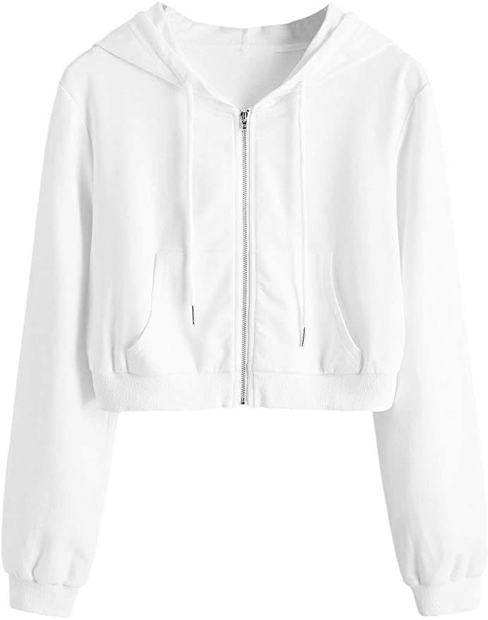 Cropped Hoodies Women Zip Up Zipper White Cute Fleece Baggy Hoody Sweatshirts Jumper Teen Girls Ladies Oversized 