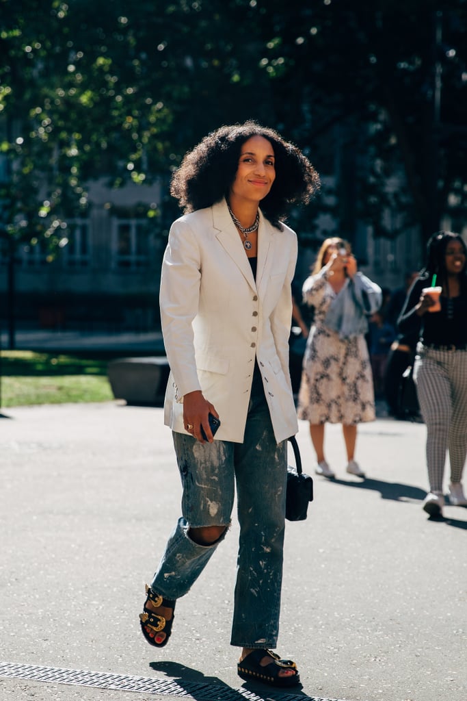Trade out suit pants for distressed denim and predictable footwear for summer-friendly sandals. Trade out suit pants for distressed denim and predictable footwear for summer-friendly sandals.