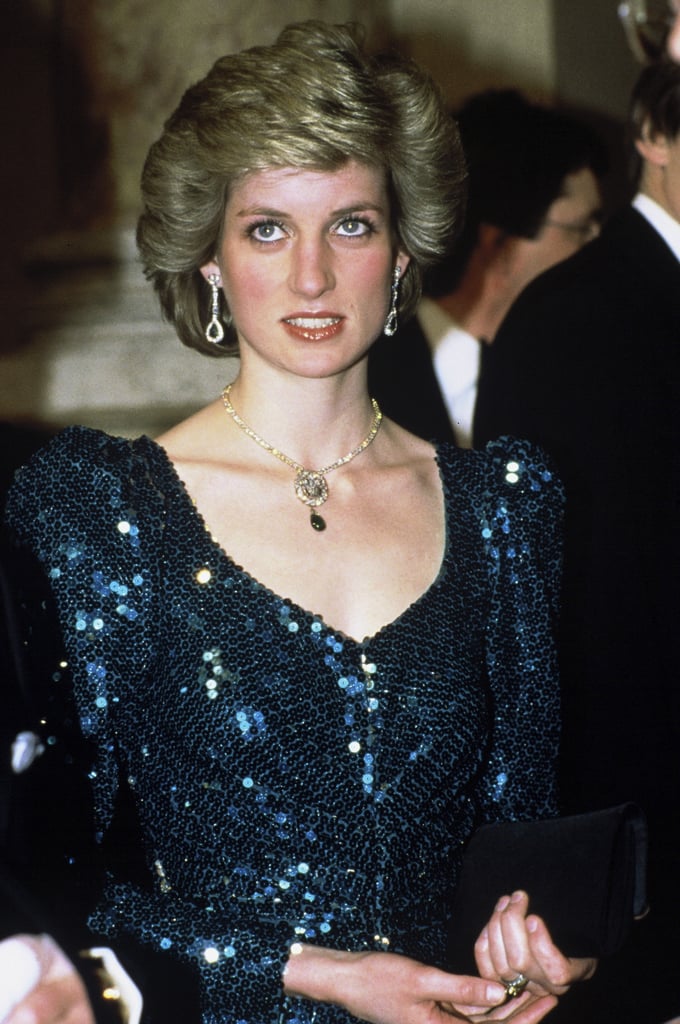 Marking one of her most memorable looks, Diana wore a similar sea-green sequined dress designed by Catherine Walker while attending a gala performance of "Love For Love" at the Vienna Burghtheater in 1986.