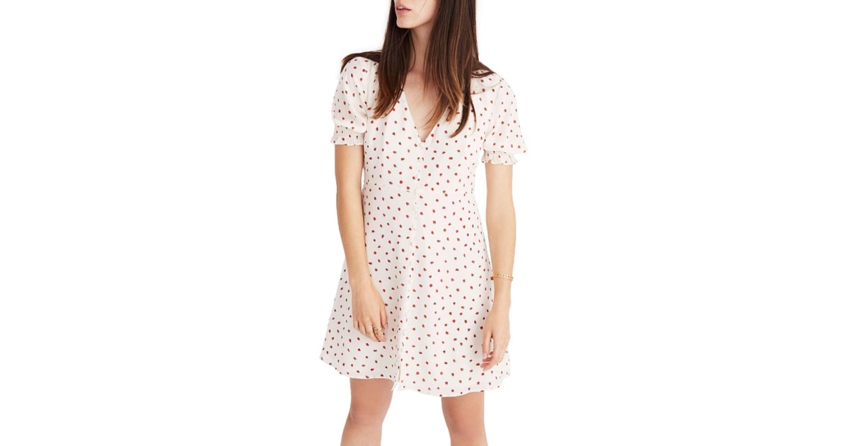 Madewell Clover Strawberries Button Front Silk Dress | Casual Dresses ...
