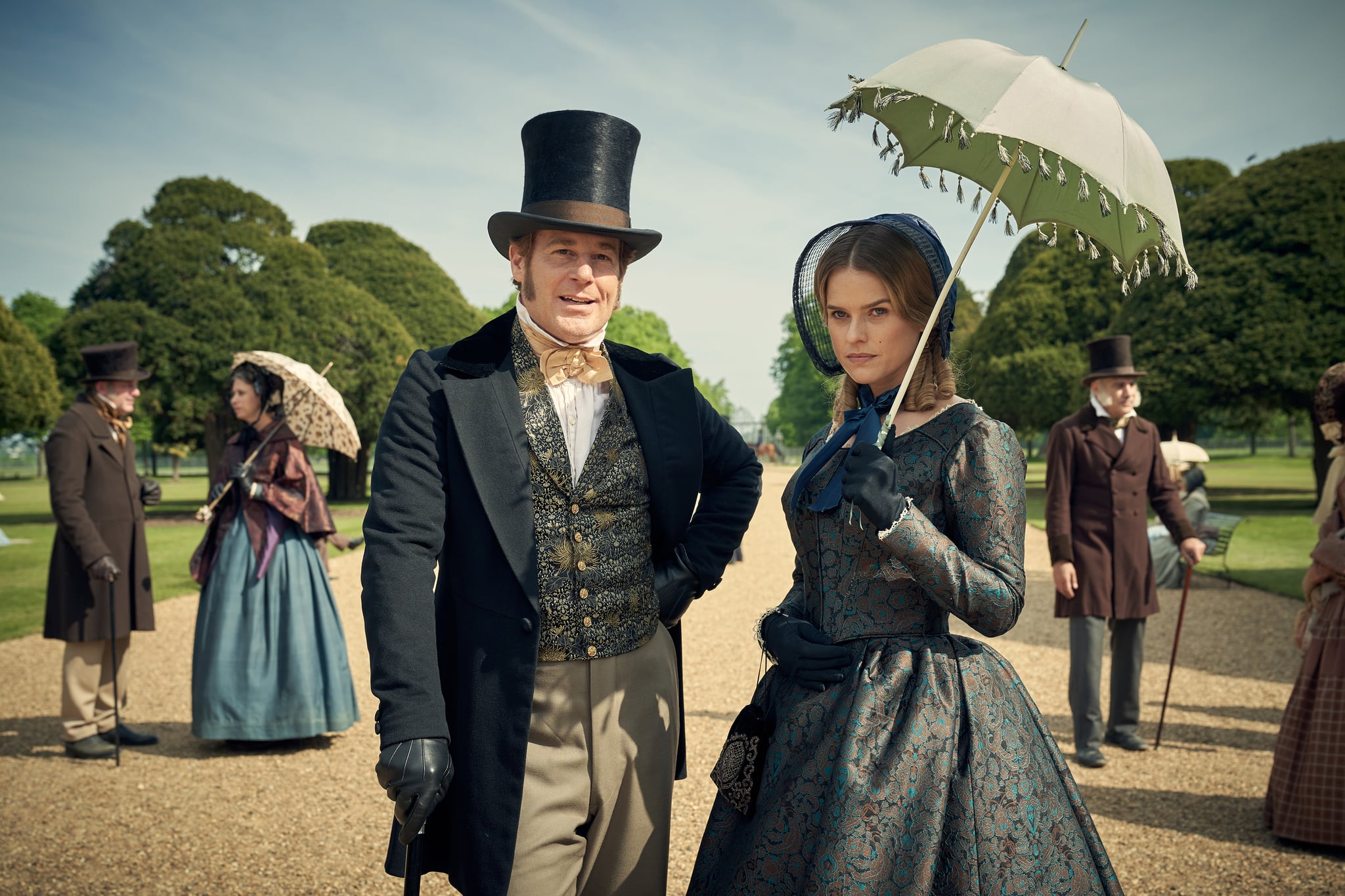 EMBARGIOED UNTIL 5.00PM ON 4TH jUNE 2019.CARNIVAL FILMS FOR ITVBELGRAVIAPictured:ADAM JAMES as John Bellasis and ALICE EVE as Susan Trenchard.This image is the copyright of Carnival Films.