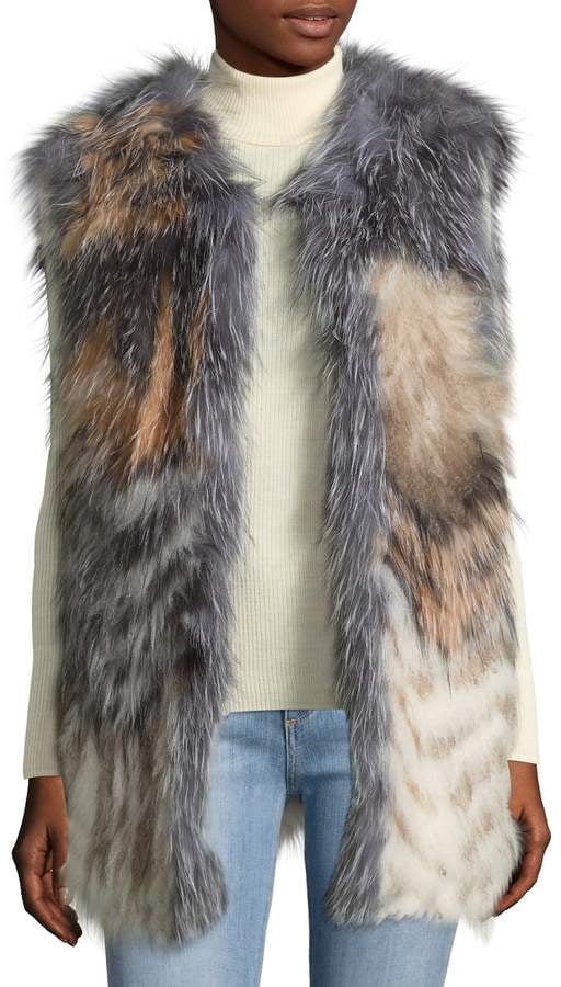 Pure Navy Patchwork Fox Fur Vest