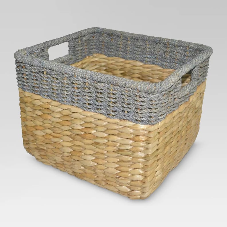 Seagrass Rectangular Wicker Storage Basket with Gray Trim