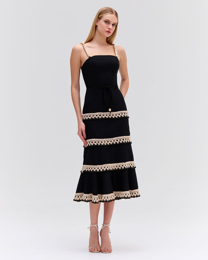 PatBo Crochet Trim Fitted Midi Dress