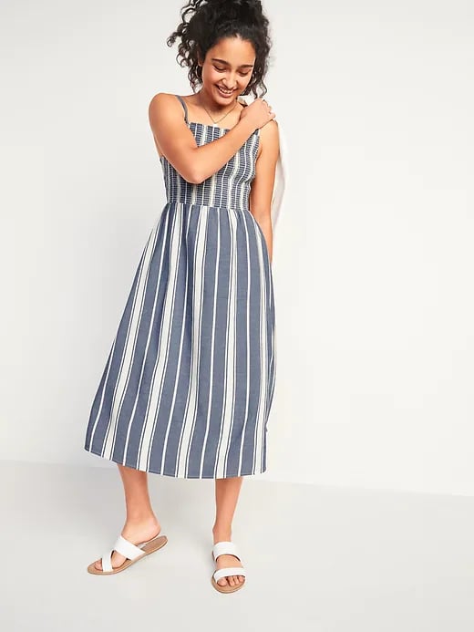 Old Navy Smocked Fit and Flare Striped Cami Midi Dress