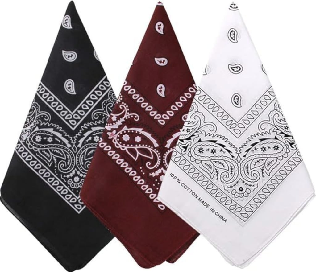 Cotton Paisley Pattern Bandanas, Pack of 3 ($7)
Whether you tie yours into a top, wear it in your hair, or wrap it around your arm, a bandana is a go-to festival add-on. And it certainly comes in handy when trying to protect yourself from illness from inhaling too much dust otherwise known as Coachella cough. Consider this affordable option from Amazon, which comes in three neutral colorways to complement any outfit you pack.