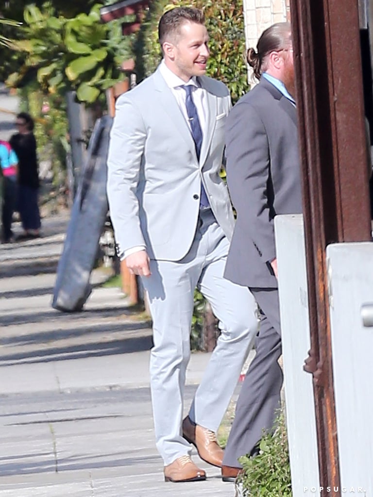 Josh headed to the wedding in his suit.