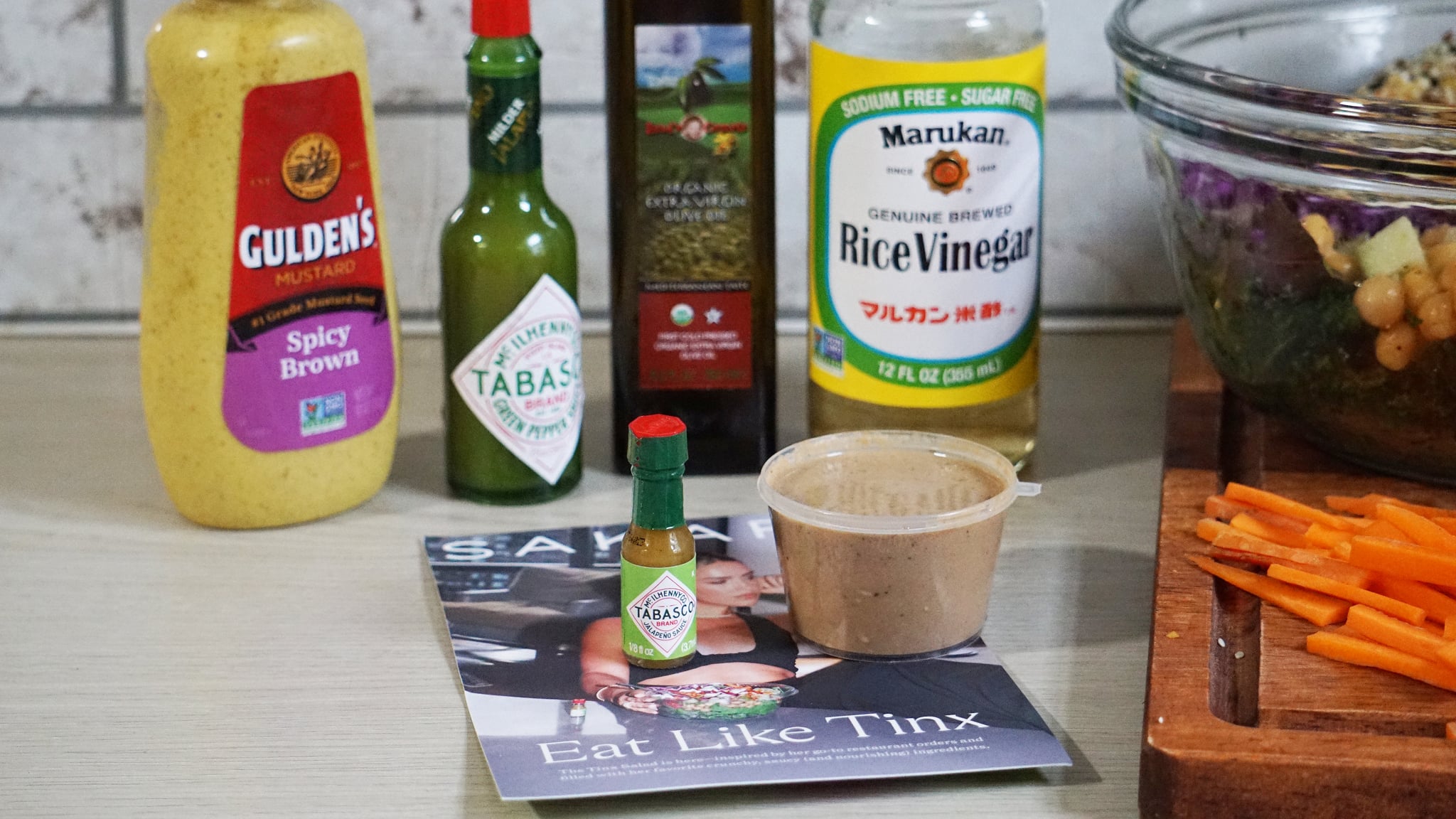 homemade Tinx Sakara Tabasco salad: dressing ingredients