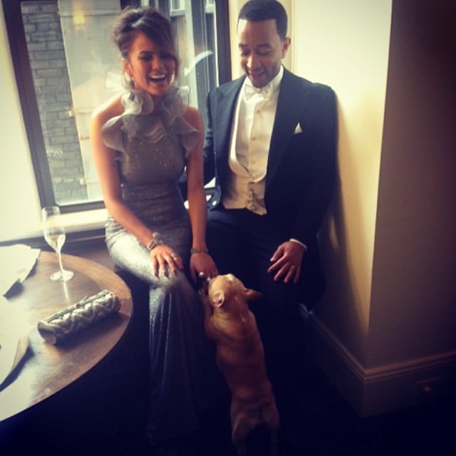 Chrissy Teigen and John Legend got ready with their pup, Pippa.
Source: Instagram user ralphlauren