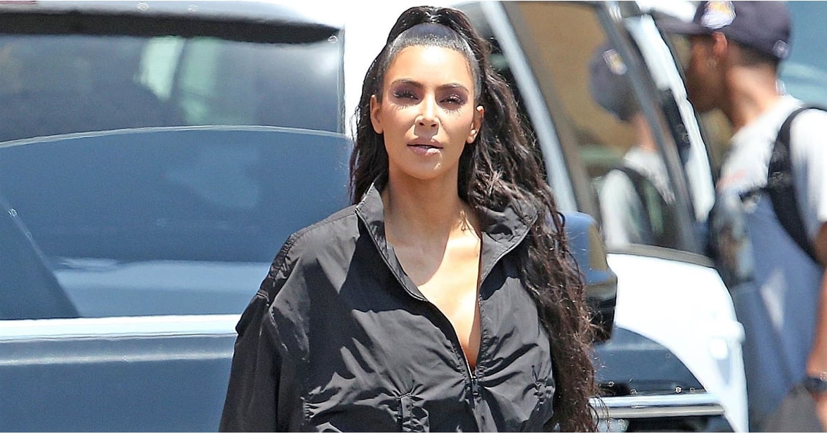 Kim Kardashian Wearing Yeezy Slides and Socks | POPSUGAR Fashion