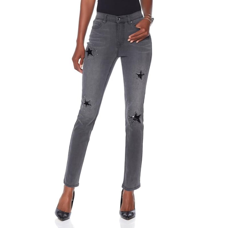Star Patch And Stud Skinny Jeans by Diane Gilman