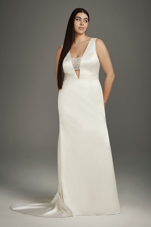 White by Vera Wang Crepe-Back Satin Encrusted Bandeau Gown