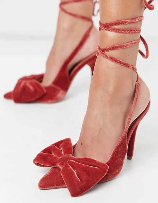 ASOS Design Wide Fit Peony Tie Leg Bow High Heeled Shoes