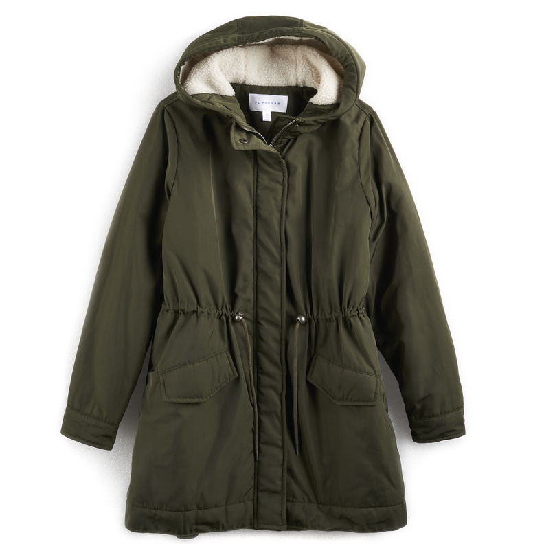 Sherpa-Hood Drawstring Parka  in Green