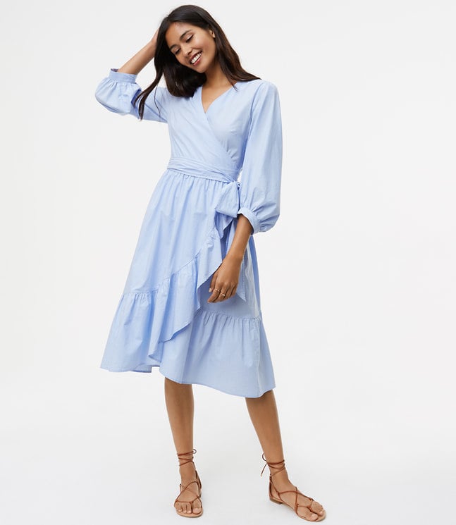 Loft Striped Ruffle Wrap Shirtdress