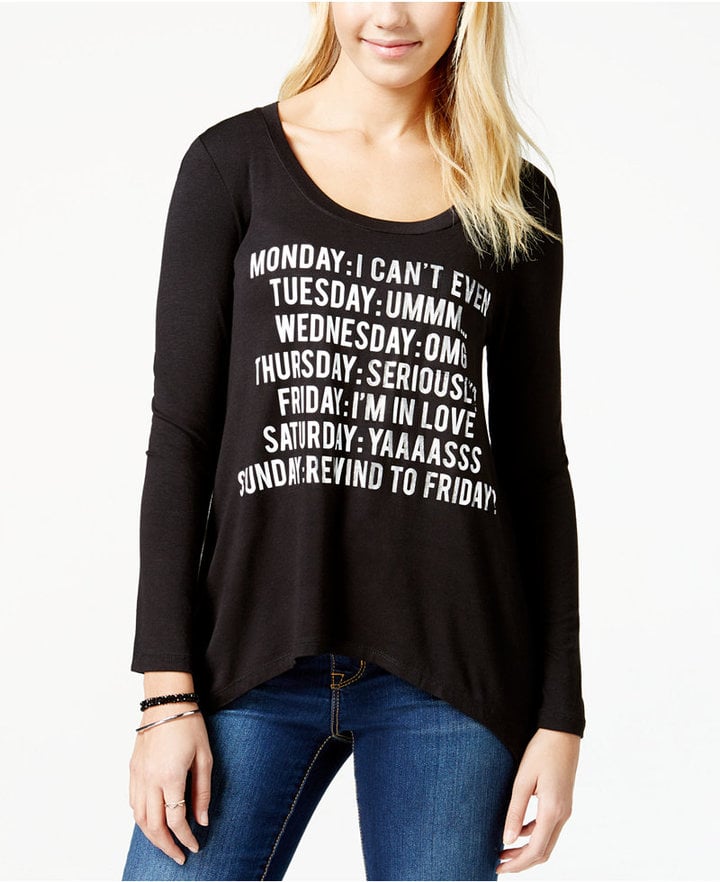 Belle Du Jour Juniors Weekdays Graphic Split-Back Top ($24)