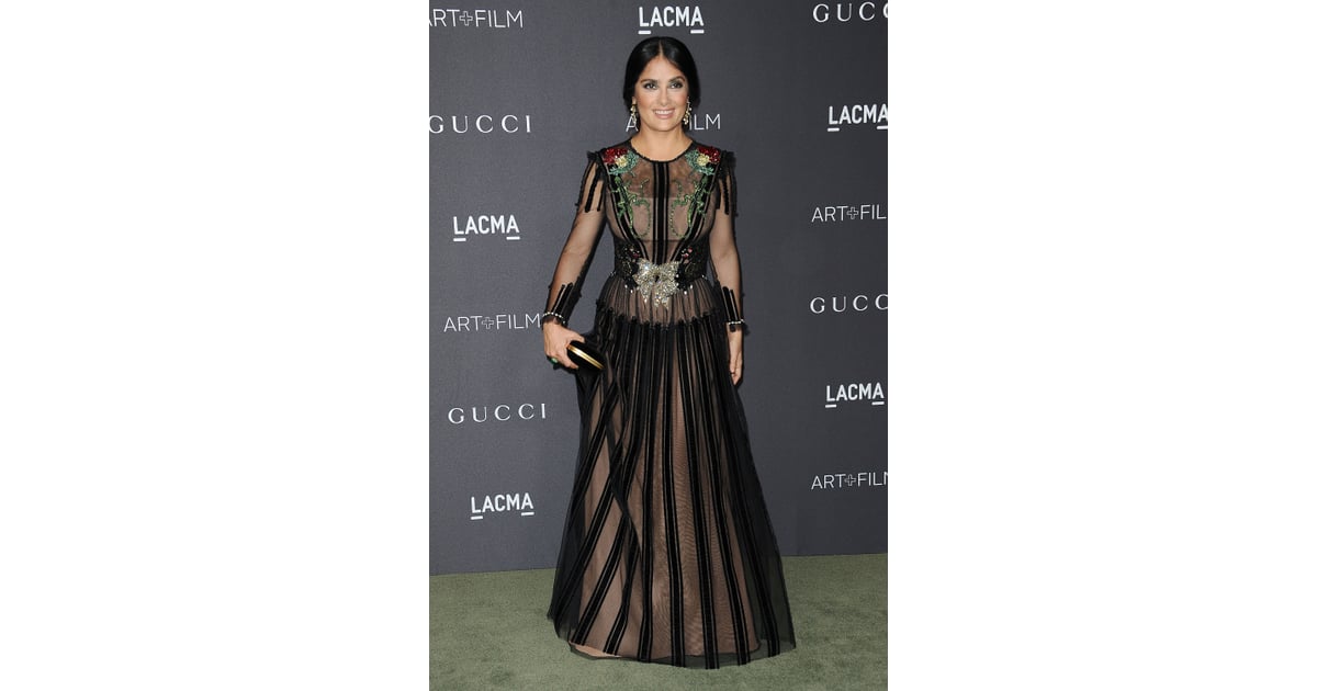 Salma Hayek In Gucci Celebrities Wearing Spring 2017 Looks From The Runway Popsugar Fashion 0699