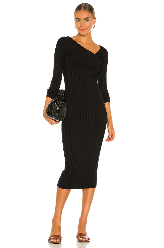 Enza Costa Viscose Rib Asymmetrical Wrap Midi Dress ($224)