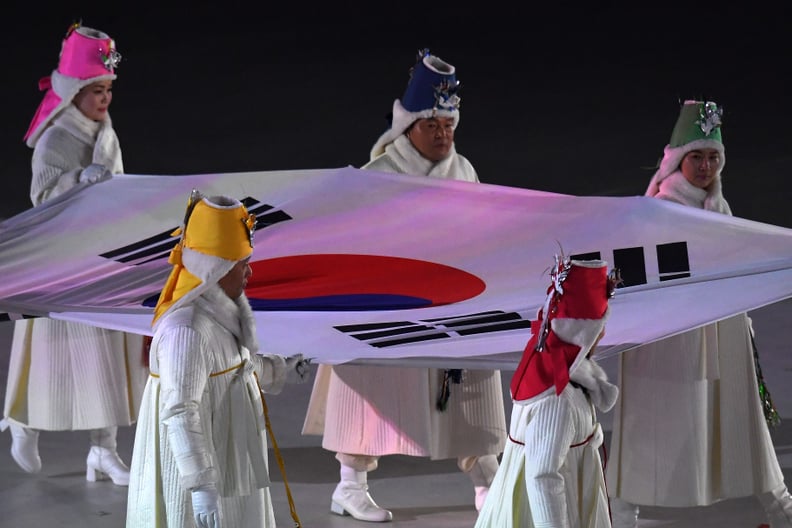 The flag of South Korea was carried into the stadium.