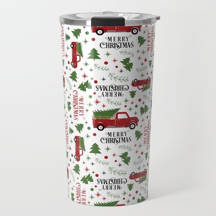 Merry Christmas Red Vintage Truck Travel Mug