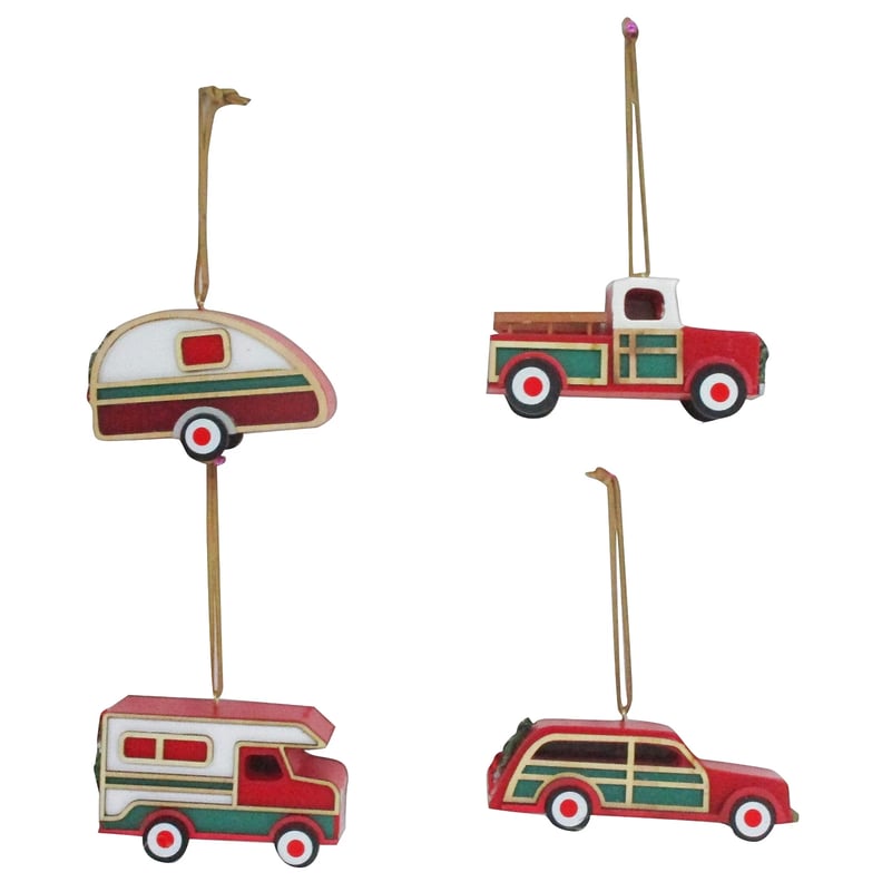 4ct Toymaker Wood Cars Christmas Ornament Set