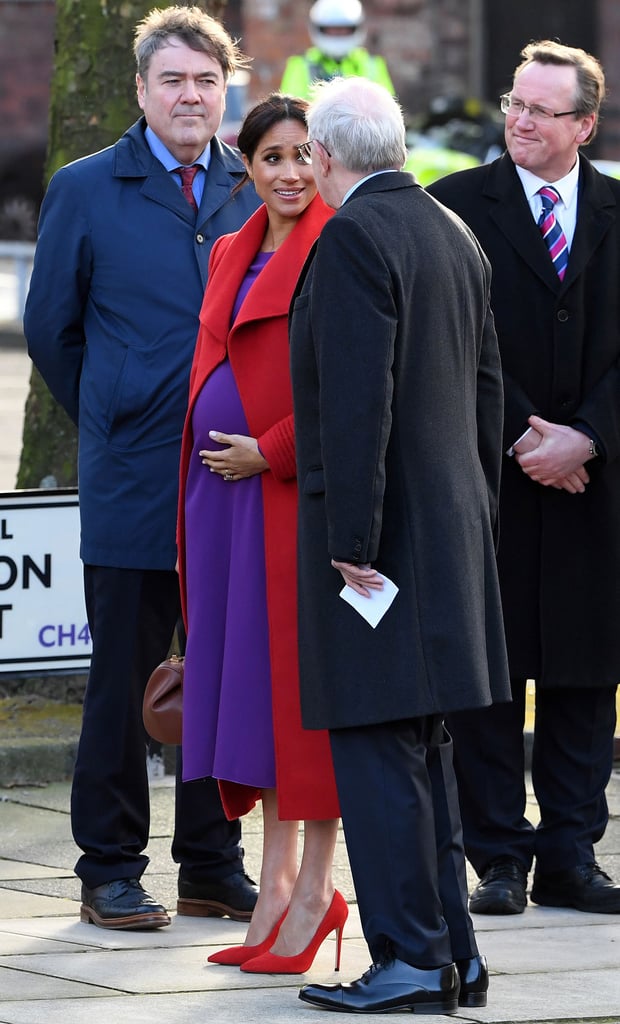 Meghan Markle Red and Purple Outfit Birkenhead January 2018