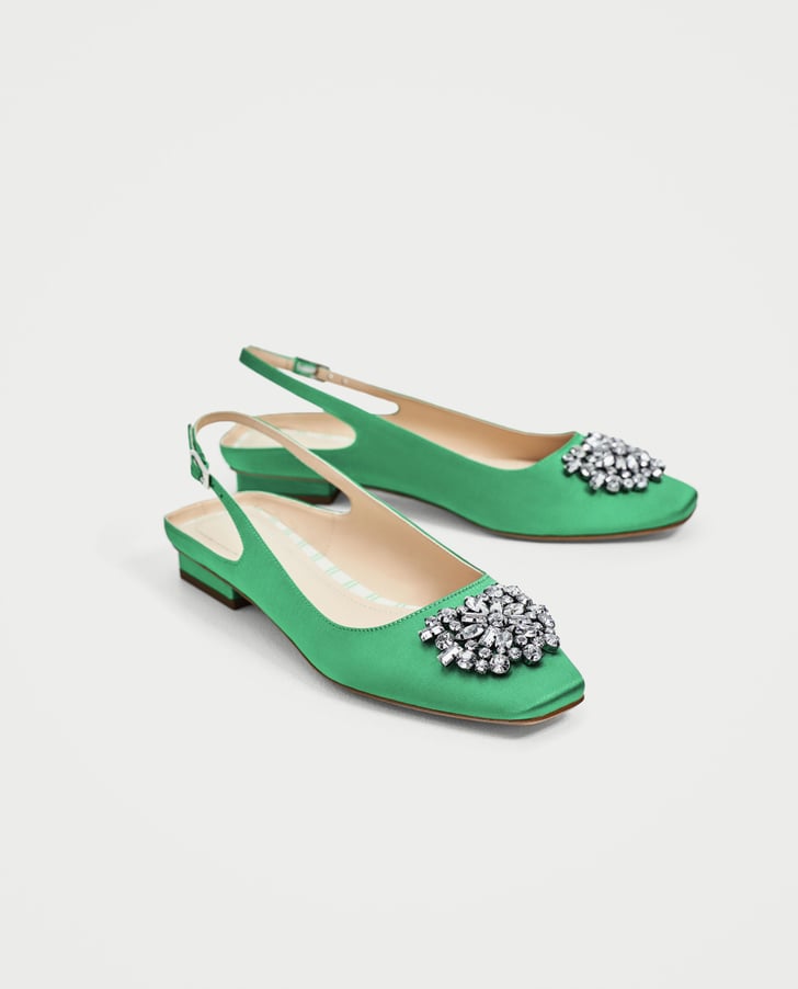 Zara Flat Slingback Shoes With Beaded Appliqué Flats to Wear For the