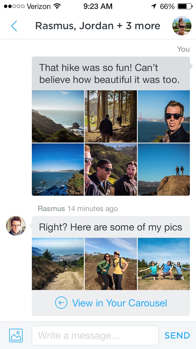 Share photos to multiple friends at once.