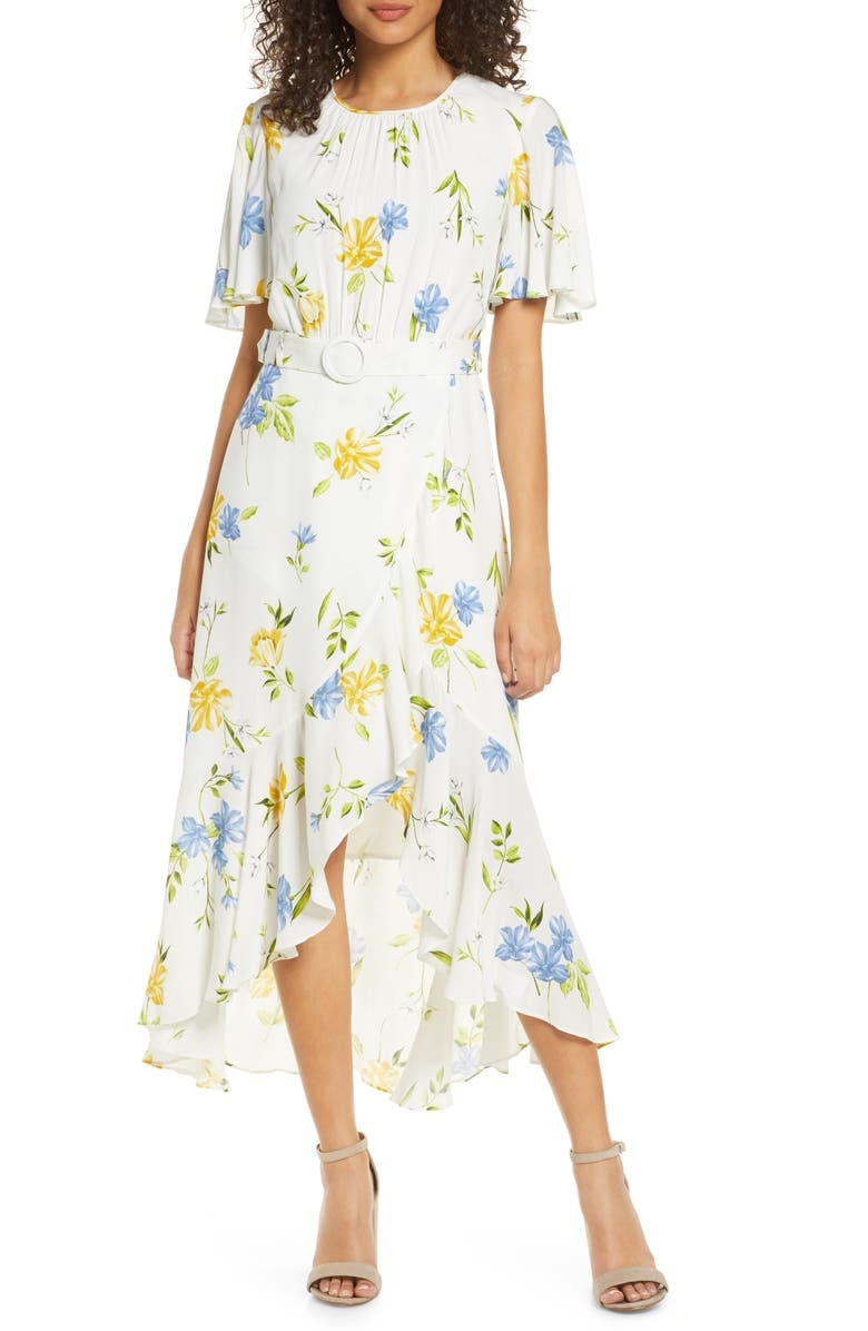 French Connection Emina Floral Asymmetrical Midi Dress