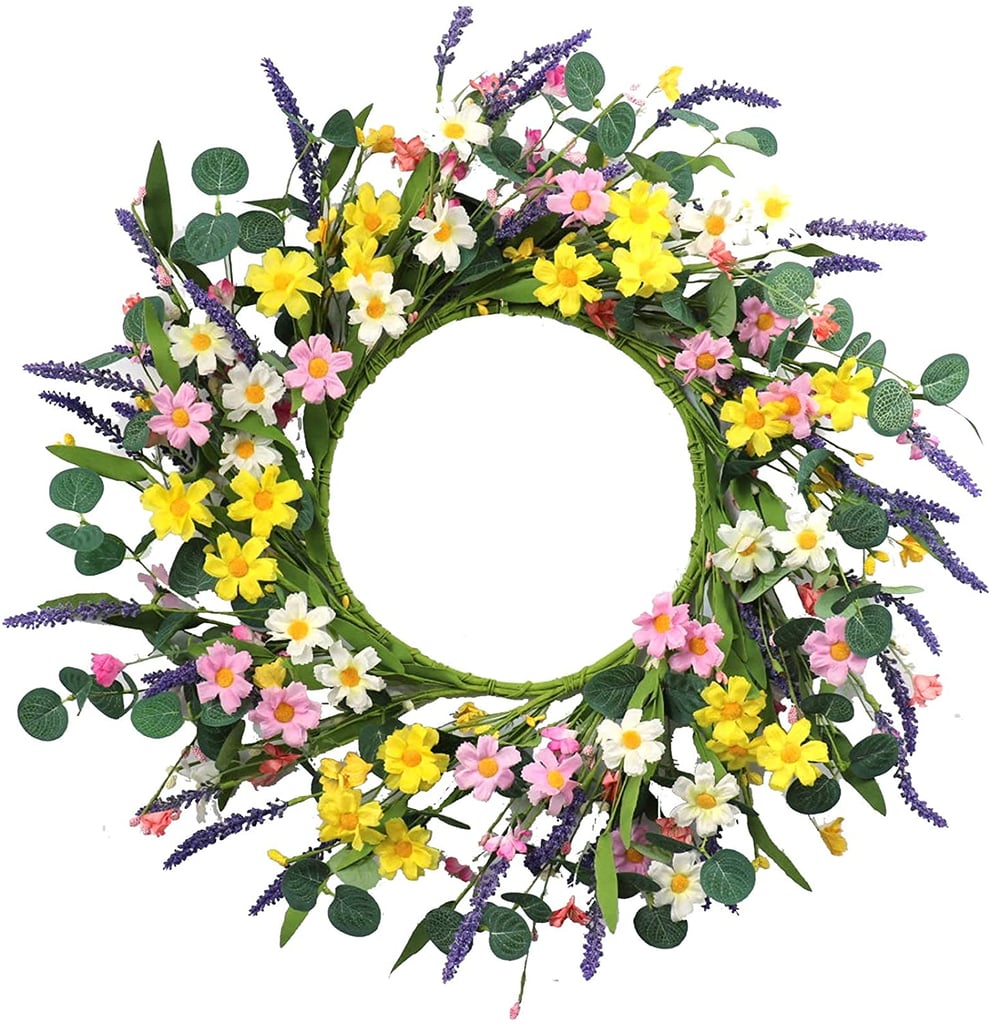一个充满活力的花环:20“人工雏菊和薰衣草花环