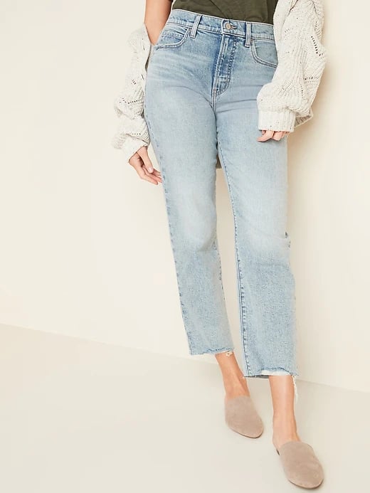 Old Navy Extra High-Waisted Sky-Hi Straight Raw-Hem Jeans