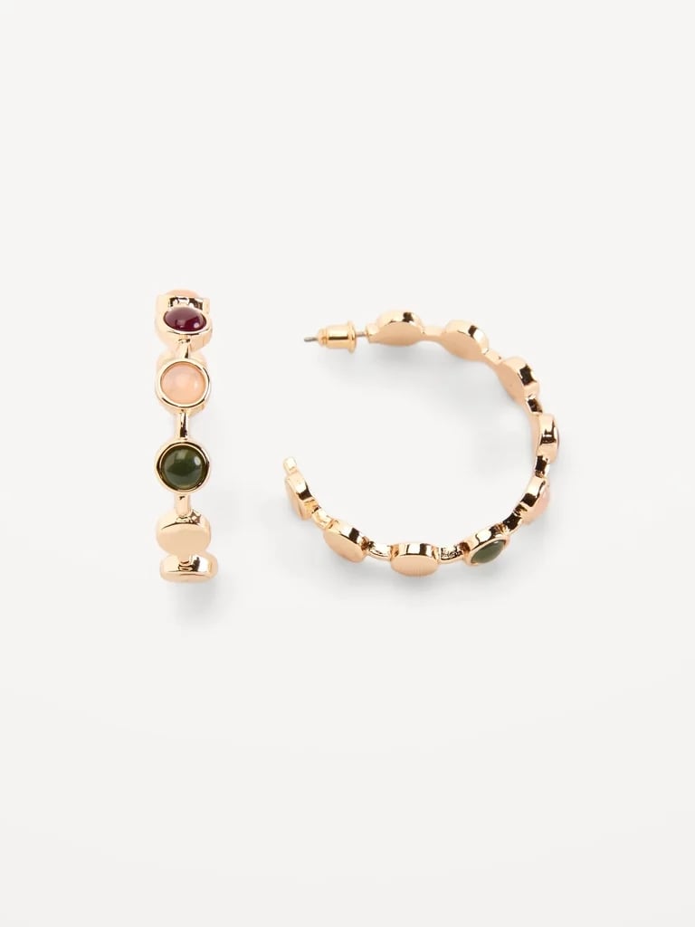 Old Navy Gold-Plated Open Hoop Framed Stone Earrings