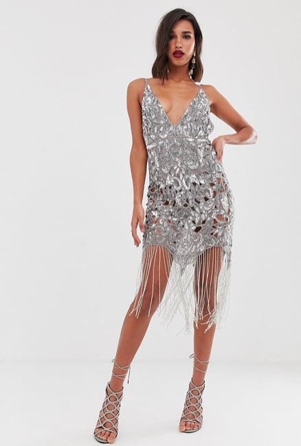 ASOS Edition Sequin Cutwork Cami Midi Dress With Fringe