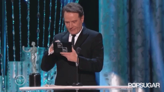 Bryan Cranston Takes a Moment to Primp Before His SAGs Speech